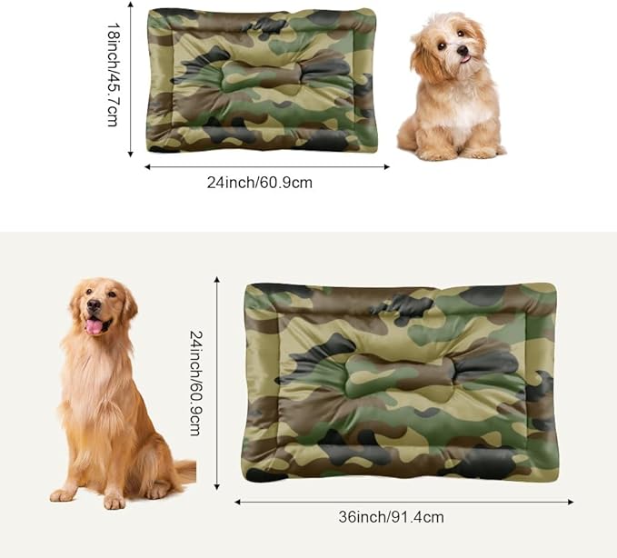 Classic Green Camo Dog Beds & Furniture Small Dog Mat Puppy Crate Pad Crate Bed Small Washable Non-Slip Pet Bed for Beds and Furniture Mat Washable Pillows for Medium Dogs Indoor Outdoor 24X18 Inch