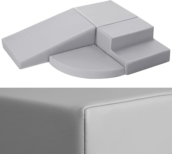 4-Piece PU Leather Baby Foam Climbing Blocks for Toddlers - Soft Play Climbing Toys for Toddlers - Foam Climbing Set for Crawling and Sliding Indoor (Gray)