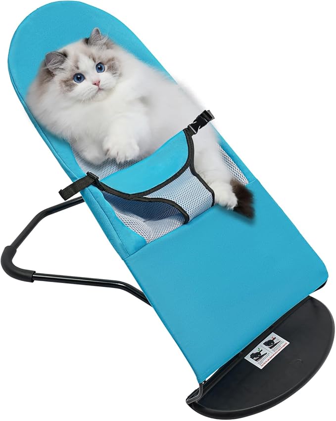 Pet Dog Cat Rocking Chair, Portable Foldable Pet Rocker Bed 3-Level Height Adjustable Small Pet Rocker Summer Breathable Pet Rocker Sofa Bed Dog Cats Rocker Beds for Pets Under 33lbs Blue