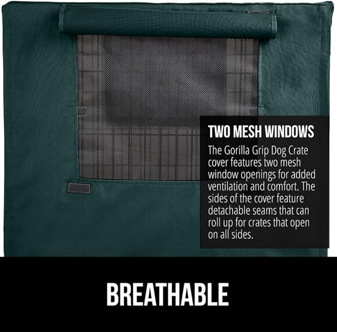 GORILLA GRIP Dog Crate Covers Compatible with Amazon Basics Dog Crates, All Sides Open, Privacy Cover Fits 30" Wire Kennel, Breathable Mesh Windows, Light Reducing Training Cage Topper, Hunter Green