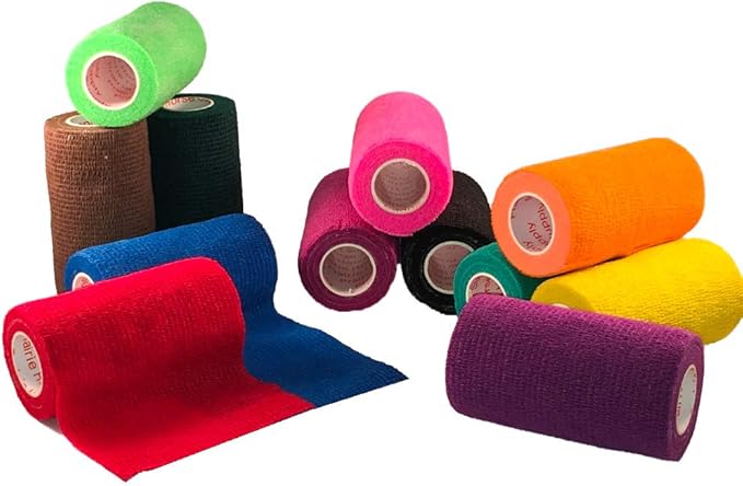 3 Inch Vet Wrap Tape Bulk (Assorted Colors) (Pack of 6) Self Adhesive Adherent Adhering Flex Bandage Grip Roll for Dog Cat Pet Horse