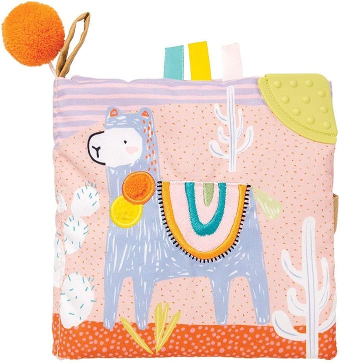 Manhattan Toy Llama Themed Soft Baby Activity Book with Squeaker, Crinkle Paper and Baby-safe Mirror Small