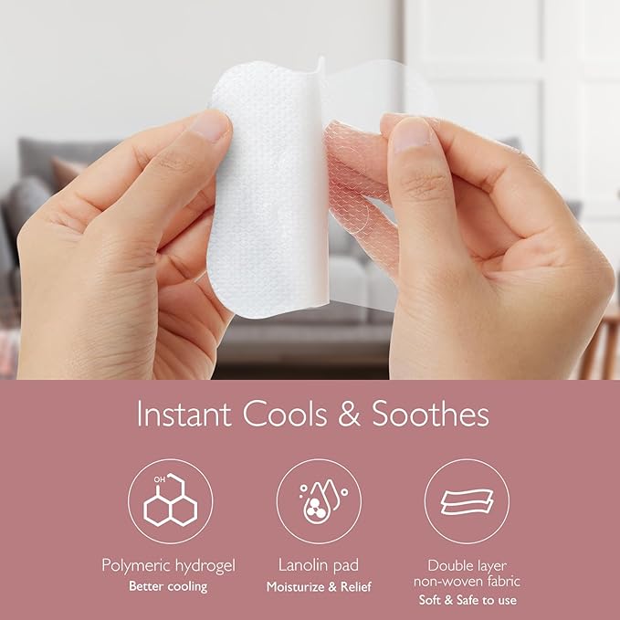 Momcozy Hydrogel Nipple Pads with Soothing Lanolin, Soothies Gel Nursing Pads Provide Instant Cooling Relief for, Breastfeeding Essentials, 12 PCS