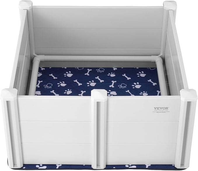 VEVOR Whelping Box for Dog, 38.6 x 38.6 x 18.1in Whelping Pen for Puppies, Dog Birthing Box with Rails and Washable Pee Pad, Whelping Box for Medium Breed Dogs, White