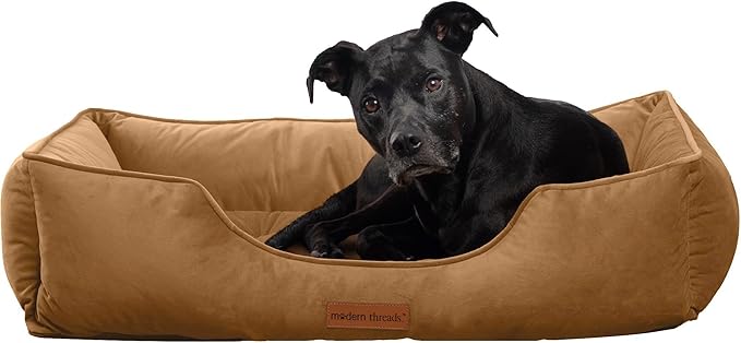 Modern Threads Luxury Dog Bed - Comfortable Tufted Velvet Cushion for Small to Large Dogs - Machine Washable - Durable & Cute Sleep Space for Pets - Pamper Your Pet with Cozy Beds - Caramel