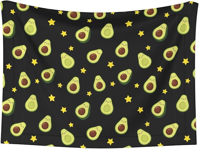 Pet Blanket for Indoor Outdoor Use, Avocado and Star Pattern Black, Two Sided Reversible Plush Mat with Bumpy Dot Texture for Patios Crates Portable Bed Companion