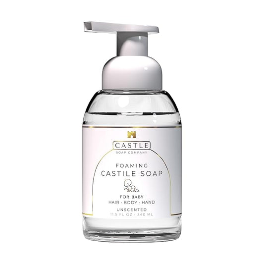 Foaming Baby Castile Soap | 3-In-1 Uses: Hair, Body, Hand | Nourishing Coconut Oil Formula | Formulated For Newborns, Sensitive & Delicate Skin | Hydrating Foam | 11.5 oz | Unscented