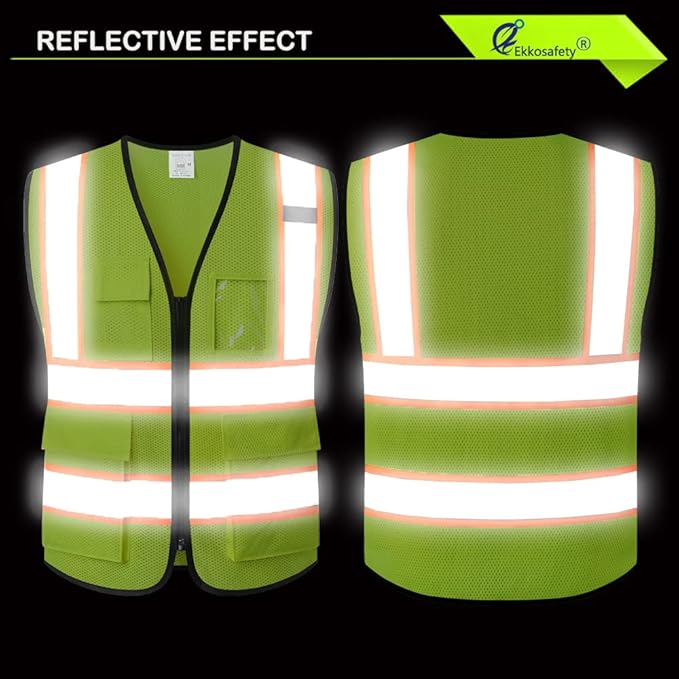 Reflective Mesh Safety Vest for Men Women with 5 Pockets and Zipper Front High Visibility Mesh Vest Hi Vis Construction Work Vest,Meets ANSI/ISEA Standards(EK175-Yellow-XL)