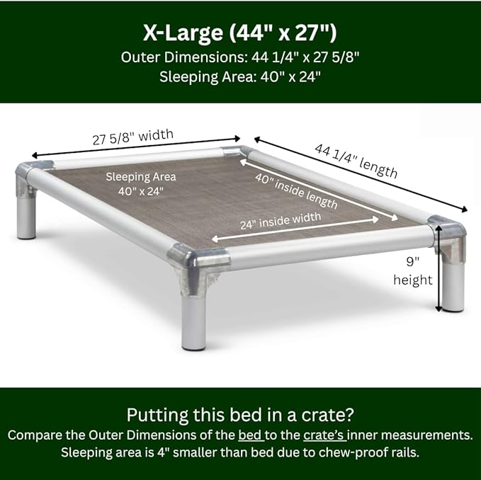 Kuranda Chewproof Elevated Pet Bed - Silver Aluminum - 44" x 27" - Sunsure Textilene - Sierra