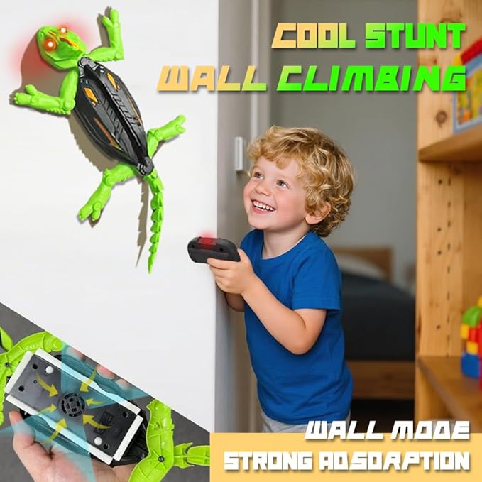 Wall Climbing RC Chameleon Toy for Kids, Rechargeable Remote Control Lizard Toy with LED Eyes, Dual Mode Floor & Wall Driving, Gift for Boys Girls Ages 3+