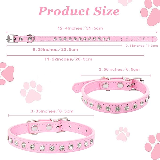 Small Dog Collars Bling Puppy Collars Diamond Pet Collars PU Leather Sparkly Rhinestone Glitter Adjustable Jewelry Neck Collars for Small Pet (Pink, S)