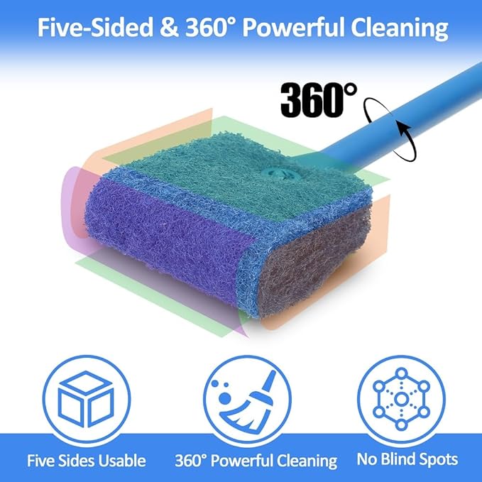 Fish Tank Cleaner with Five Sided Sponge Brush and Long Handle Aquarium Scrubber Alage Scraper for Glass Aquariums Terrarium Home Kitchen