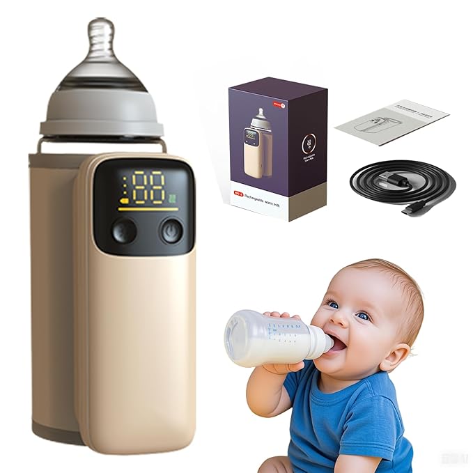 Portable Bottle Warmer, Travel-Friendly, Leak-Proof, Precise Temp-Control & LCD Display, Long Battery Life for Constant-Warm for 5-8 Hours, Feeding While Charging, Fast-Charging