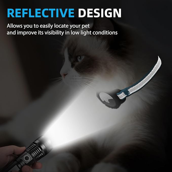 Airtag Cat Collar Breakaway with QR Code Name Tag, Reflective cat Collar airtag Holder with Bell, Cat ID Tag Personalized, Ultra-Durable, Adjustable, Quick Release, Fits Small Large Cats, Blue