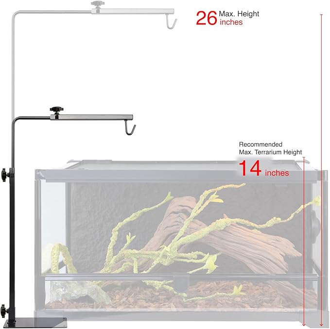 Reptile Lamp Stand – Adjustable Height Heat Lamp Holder for Terrariums & Tanks – Sturdy Metal Clamp & Riser for Bearded Dragon, Turtle, Snake Tank Accessories,Max. Terrarium Height: 14 inches
