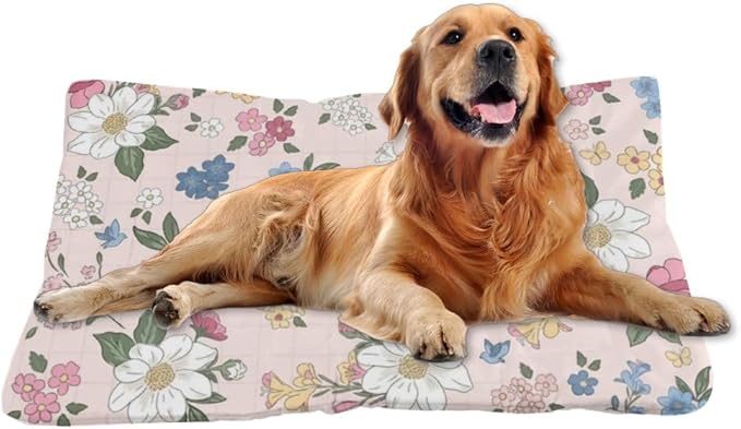 Vintage Cute Pink Floral Dog Bed Furniture Puppy Mat Pads for Dogs Crate Beds Washable Non-Slip Dog Crate Cushion Kennel Bed for Travel Mat Paw Cushion Indoor Outdoor 36X24 Inch