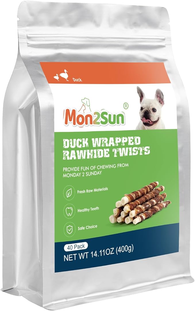 MON2SUN 5 Inch Duck Wrapped Rawhide Dog Treats for Puppy and Small Dogs, Promotes Dental Health, Healthy Snacks 14.11 oz (Pack of 2)