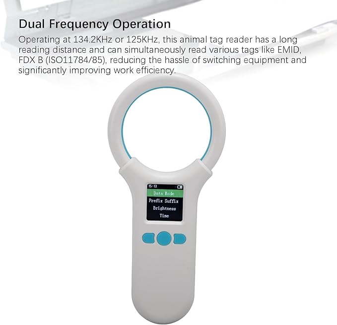 Diyeeni Pet Microchip Scanner, Rechargeable Dog Microchip Reader Support EMID FDX B (ISO 11784/11785) 134.2kHz/125kHz 15/10 Digits, 500 Data Storage, 1.44 inch TFT LCD Screen