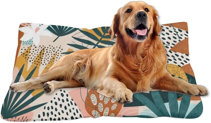 Modern Tropical Colorful Easy Clean Dog Bed Furniture Dog Crate Mat Pad for Car Crate Bed Washable Non-Slip Puppy Medium Sized Cage Mats Furniture Indoor Outdoor 36X24 Inch
