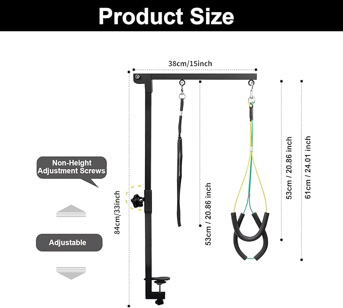 Adjustable Dog Grooming Arm with Clamp,2 No Sit Haunch Holder&Loop Noose,Adjustable Height,Foldable Dog Grooming Table Arm for Small Dogs&Puppies,Arm for Grooming Tables,Pet Grooming Stand