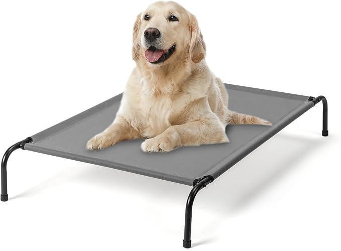 Cooling Elevated Dog Bed Raised Outdoor Dog Cot for Large Dogs,Cooling Pet Cots Bed, Frame with Washable Cooling Breathable Mesh Anti-Slip Feet, Indoor and Outdoor Pet Bed, 50 Inches Light Gray