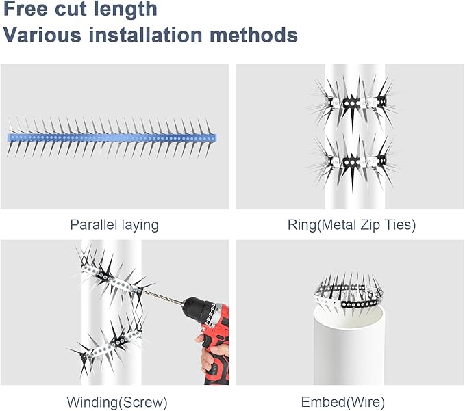 Bird Spikes,79 inch Stainless Steel Bird Deterrent Spikes,Raccoon and Snake Deterrent,Squirrel Baffles for Bird Feeders,Pigeon Spikes for Outside,Anti climb spikes Garden Fences and Fruit Trees