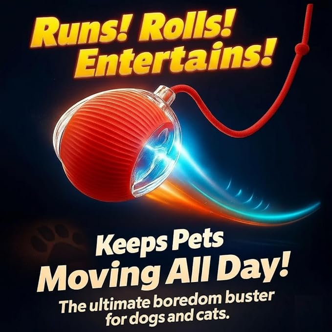 2026 New 2Pack Cat Ball Kitten Toys for Indoor Interactive Kitty Ball Toy Speedy Tail 360° Automatic Rolling Electric Moving Rechargeable,Smart Pet Chase with Rope for Bored Cats (RED & Blue) 2 Pcs