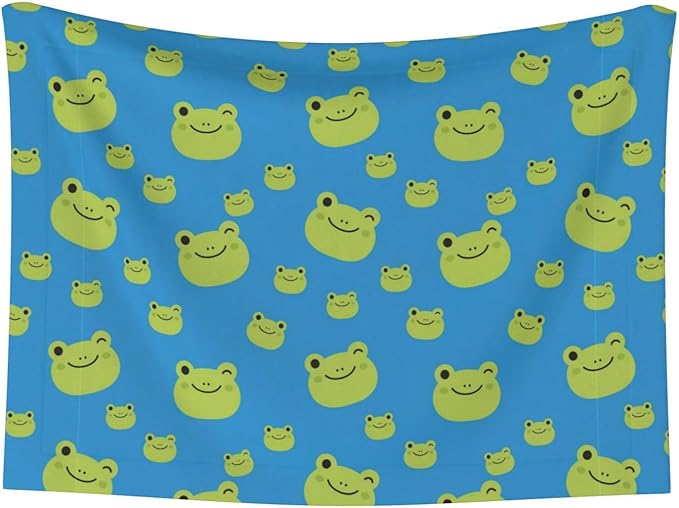 Two Sided Plush Pet Blanket for Crates Carriers Home Use, Colorful Pattern Adorable Frog Face Pattern, Reversible Throw with Cozy Dot Fabric and Silky Reverse for Small Large Pets