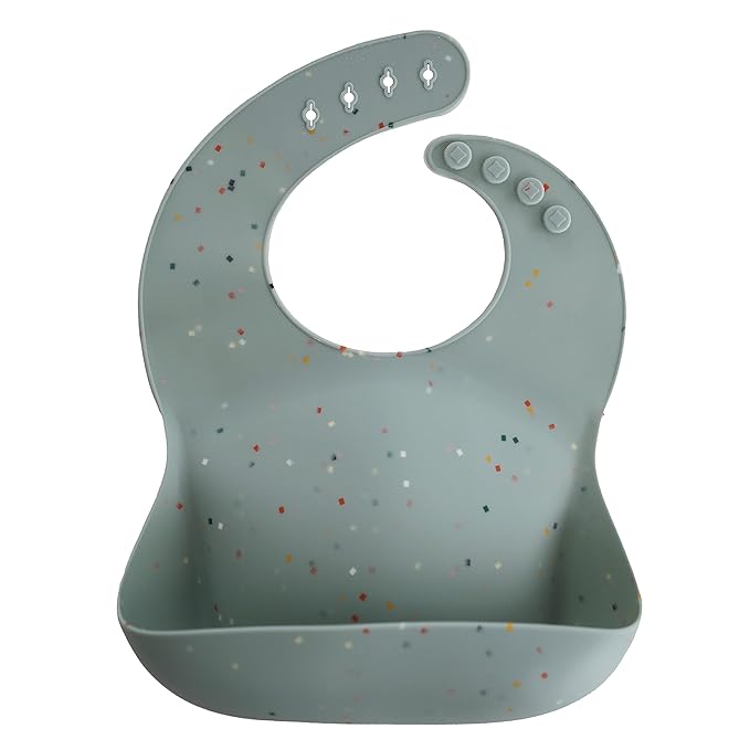 mushie Silicone Baby Bib | Adjustable Fit Waterproof Bibs (Cambridge Blue Confetti)