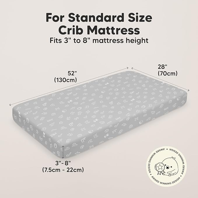 KeaBabies 2-Pack Organic Crib Sheets for Boys, Girls - 52x28 Fitted Crib Mattress Sheet Neutral, Breathable Jersey Cotton Cover for Baby Bed, Toddler Mattress, Soft & Cute Prints (ABC Land Cloud)