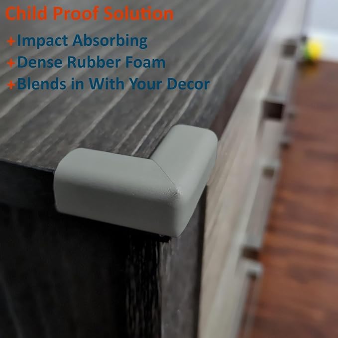 12-Pack Corner Protectors Baby Proof, Furniture Corner and Edge Safety Bumpers, Soft Rubber Foam Cushion Covers, 3M Taped Corner Guards, Baby Child Proofing Pads, Table Corner Protectors, Gray
