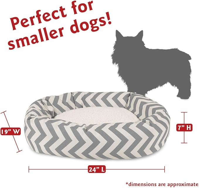 Majestic Pet 24 Inch Chevron Sherpa Calming Dog Bed Washable – Cozy Soft Round Pet Bed with Spine for Head Support - Fluffy Donut Bed 24x19x7 (inch) – Small - GRAY