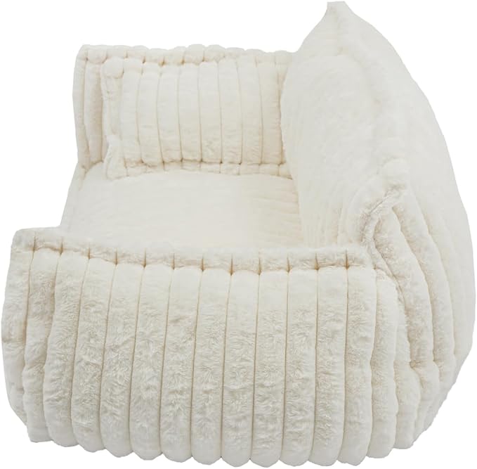 Pet Couch Calming Bed, Pet Couch with Removable Washable Cover, Plush Pets Sofa for Indoor Use, Supportive Orthopedic Dog Bed (White)