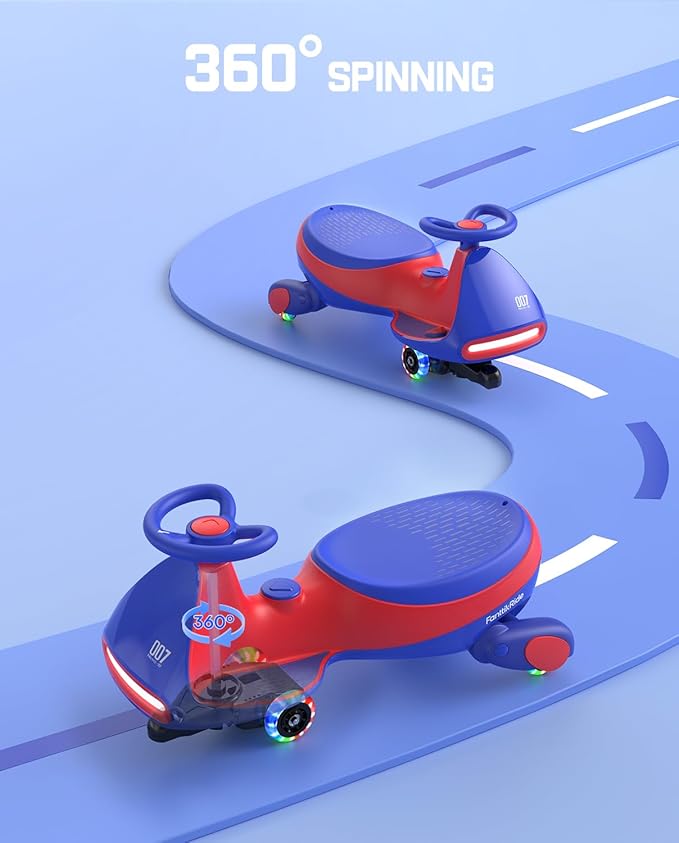 FanttikRide 6V N7 Classic Electric Wiggle Car with Pedal, Rechargeable Battery, Ride on Toys, Swing Car, 2 Speeds, Anti-Rollover, Flashing Light Wheels, Bluetooth, for Ages 3 and Up, 150 Lbs, Blue