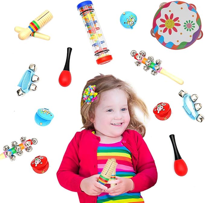 Kids Musical Instruments Toys Set: Baby Music Toys Montessori Percussion for Toddlers - Preschool Educational Musical Toys Set for Boys and Girls with Storage Bag (Red)
