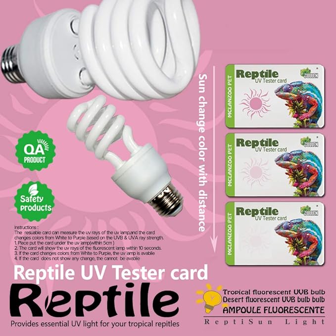 UVA UVB Light Reptile Bulb 10.0 13W Desert Compact Fluorescent Terrarium Lamp for Bearded Dragon, Turtle, Snake, Gecko, Lizard With UV Tester Card