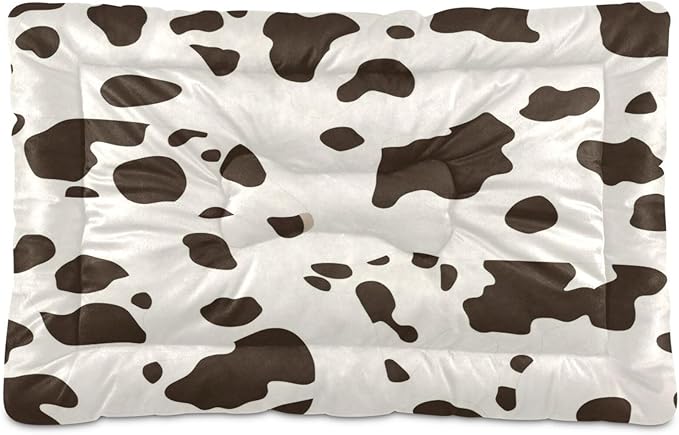 Cow Leopard Dog Bed Mat, Cat Crate Pad Non-Slip Washable Soft Fluffy Pet Kennel Floor Mat for Small, Medium, Large Dogs Cats, 24"x18"