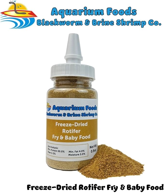 Aquatic Foods Inc. Rotifers Powder-Micro Bits Fry & Baby Food, for Freshwater & Marine Fish, Corals, Anemones, All Tiny Nano Fish, Fry & Babies, 0.9oz Sm Squeeze Bottle