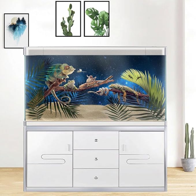48X24IN Starry Aquarium Background, Art Starry Fish Tank Decorations Background, with 8 EVA Double-Sided Tape