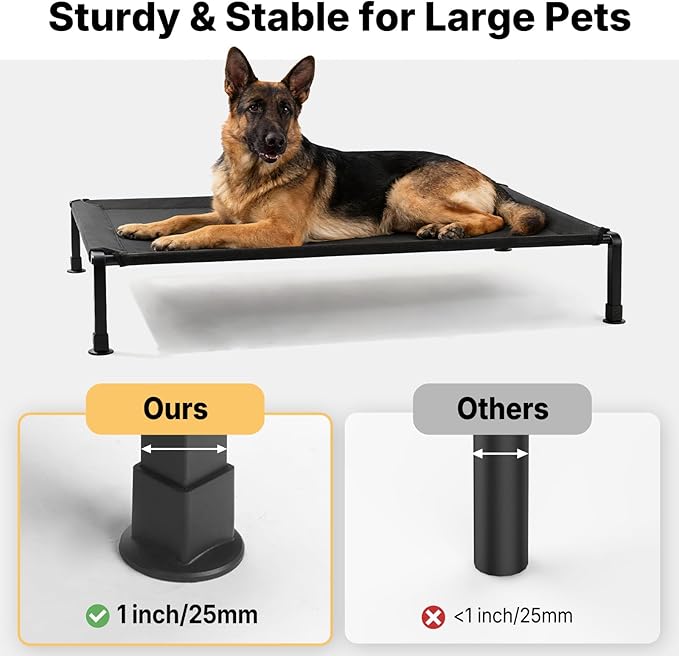 Veehoo Elevated Dog Bed Large Sized with Fluffy Plush Bolster Cushion, Washable Orthopedic Dog Couch Bed, Cooling Raised Pet Cot with Removable Mat, Breathable Mesh, No-Slip Feet, 45x 34 inches, Black