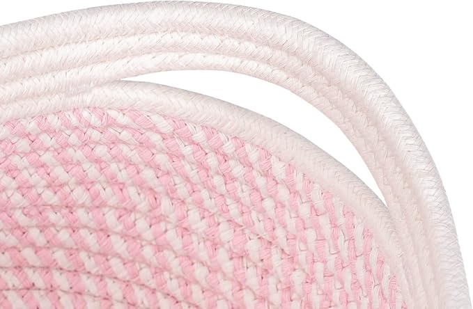 Off White&Mixed Pink Shelf Basket to Store and Organize Household Items/Baskets&Bins for Daily Storage &Organizing/Woven Rope Basket for Bedroom,Playroom/Small Oval-13x8.66x5.11’’,3 Packs