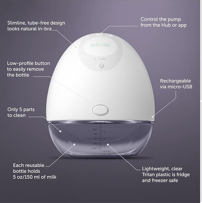 Elvie - Single, Wearable Breast Pump w/App - The Smallest & Quietest - Portable - Hands Free & Discreet - Automated w/Four Personalized Settings - Includes 3 Sets of Breast Shields
