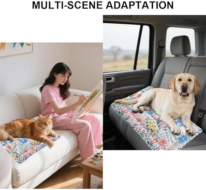 Red Blue and Pink Flowers Dog Mat Bed Non Slip Bottom Portable Pet Mat Washable Dog Crate Bed Cage Accessories Multi Scenario Multi Model Pad Gift Printed Car Sleeping Pad 24× 18 Inch