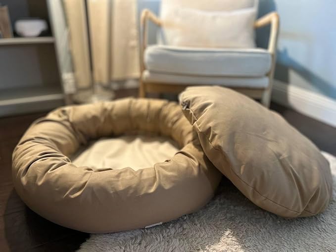 Organic Cotton Canvas Dog Bed: Removable Cover, Natural Fill - Made in USA (Tan, XX Large 50" x 8" inches)