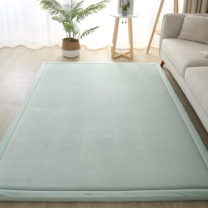 Loartee Coral Velvet Crawling Rugs (4'11"x4'11", Light Green) for Toddler Children Play Area Rugs Yoga Mat Exercise Pads Carpet