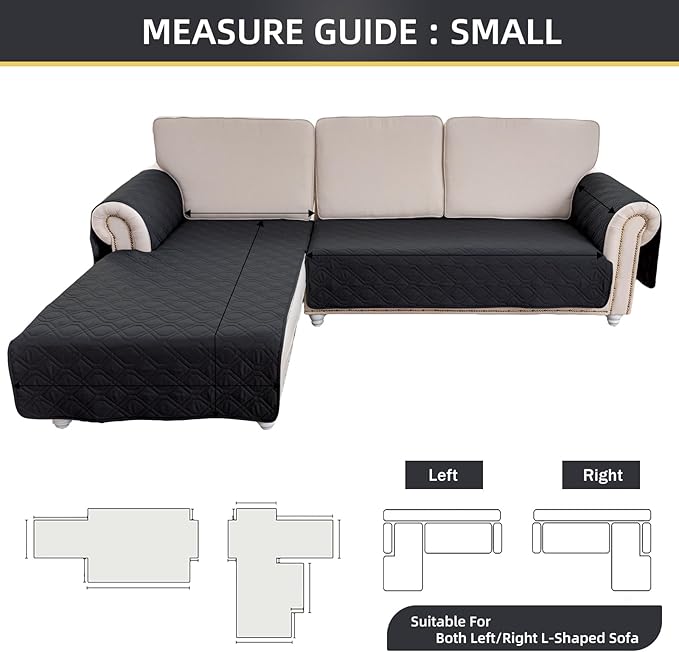 ele ELEOPTION 100% Waterproof 2 Piece Couch Cover Pet Blanket Sectional L Shape Sofa Cushion Cat Dog Bed Cover (Chaise Lounge + 2 Seat Covers) Black