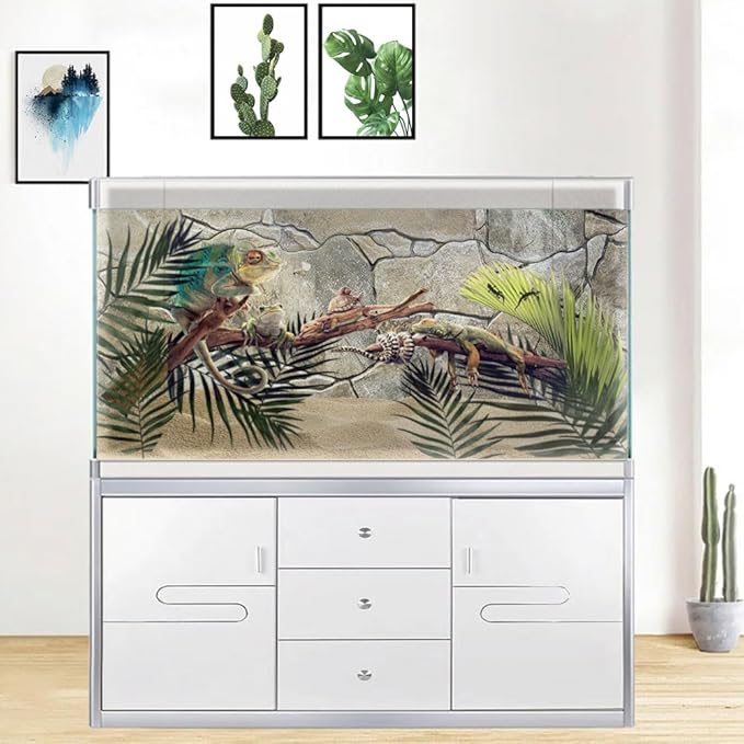 24X16IN Marble Aquarium Background, Art Marble Aquarium Background, Natural Marble Glass Terrarium Background with 8 EVA Double-Sided Tape