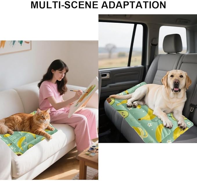 Banana Yellow Avocado Green Dog Bed Furniture Travel Dog Bed Mat Kennel Pad for Crate Washable Non-Slip Puppy for Crate Medium Size Beds Outdoor Washable Mat Cushion Pet Indoor Outdoor 24X18 Inch