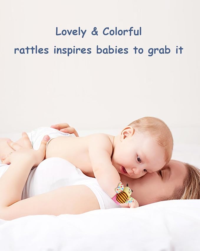 Wrist Rattles Foot Finder Rattle Sock Baby Toy, Hanging Rattle Toy, Arm Hand Bracelet Rattle, Feet Leg Ankle Socks, Activity Rattle Present Gift for Newborn Infant Babies Boy Girl Bebe (12 D)