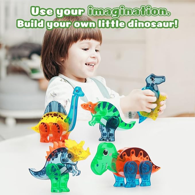Dinosaur Magnetic Tiles,Animals Magnet Building Blocks Toys Dino World,3D STEM Educational Magnet Tiles for Boys Girls Kids Age 3 4 5 6 7 8